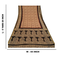 Load image into Gallery viewer, Sanskriti Vintage Sarees Black Batik Printed Blend Georgette Sari Craft Fabric
