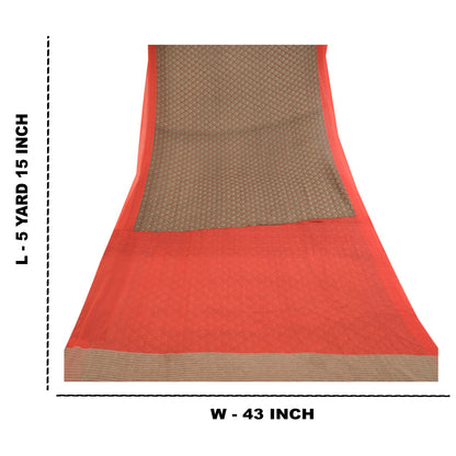 Sanskriti Vintage Sarees Brown Printed Georgette Sari Floral 5yd Craft Sustainable Fabric