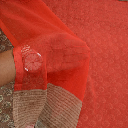 Sanskriti Vintage Sarees Brown Printed Georgette Sari Floral 5yd Craft Sustainable Fabric