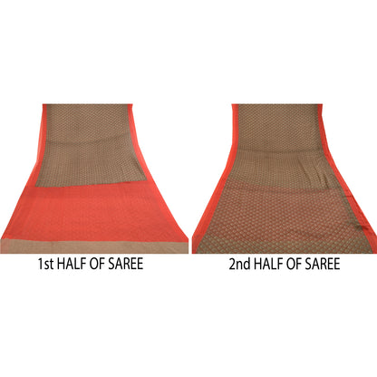 Sanskriti Vintage Sarees Brown Printed Georgette Sari Floral 5yd Craft Sustainable Fabric