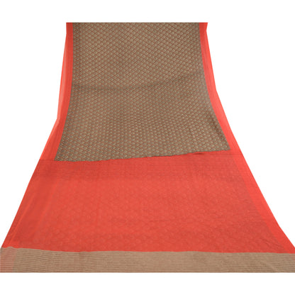 Sanskriti Vintage Sarees Brown Printed Georgette Sari Floral 5yd Craft Sustainable Fabric