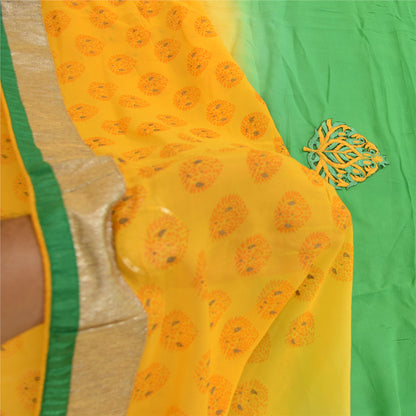 Sanskriti Vintage Sarees Print Embroidered Green Pure Georgette Silk Sari Sustainable Fabric