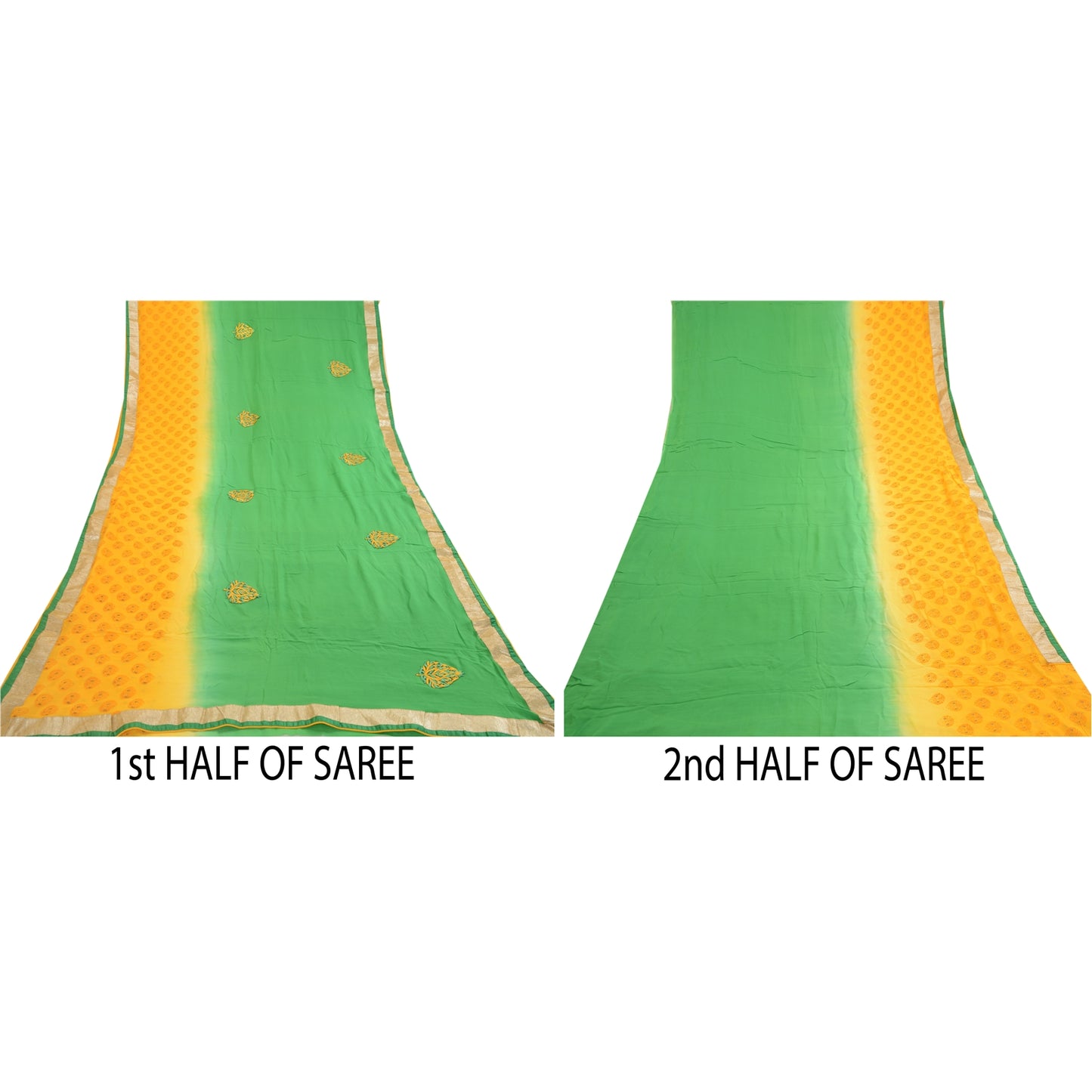 Sanskriti Vintage Sarees Print Embroidered Green Pure Georgette Silk Sari Sustainable Fabric