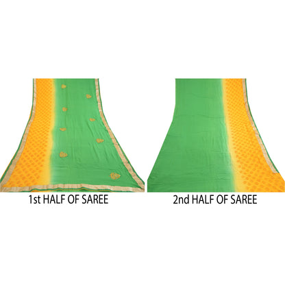 Sanskriti Vintage Sarees Print Embroidered Green Pure Georgette Silk Sari Sustainable Fabric