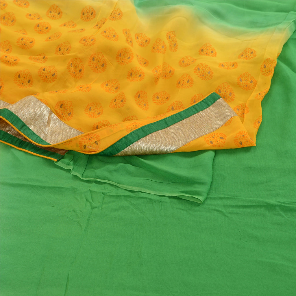 Sanskriti Vintage Sarees Print Embroidered Green Pure Georgette Silk Sari Sustainable Fabric