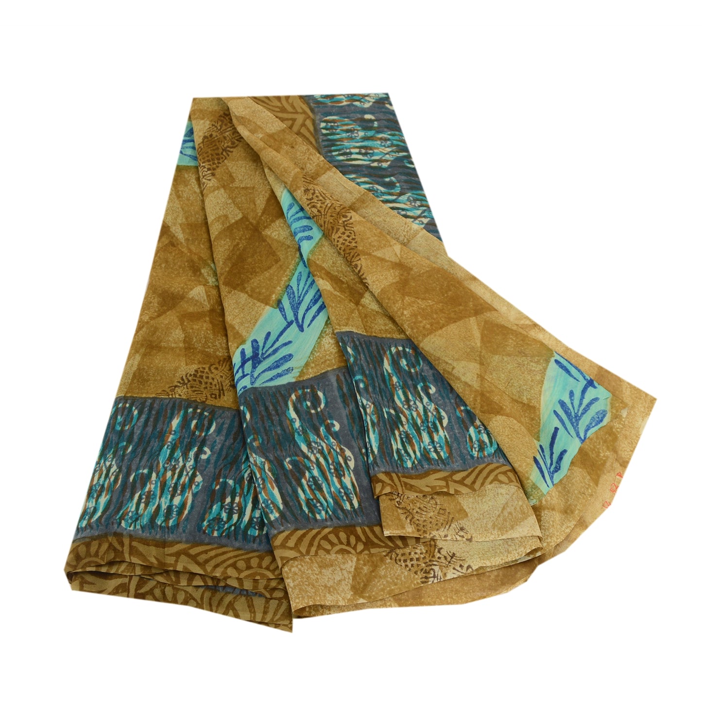 Sanskriti Vintage Sarees Grønt Trykt Ren Georgette Silke Sari 5yd Håndværksmæssigt Bæredygtigt Stoff