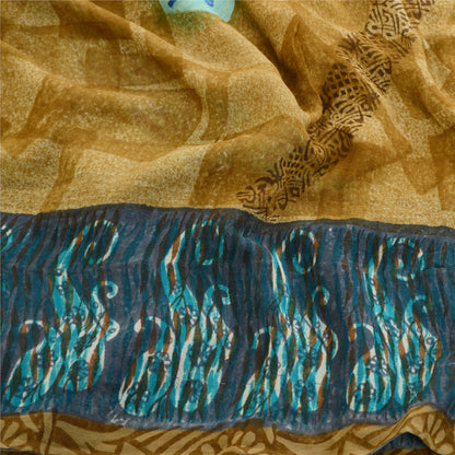 Sanskriti Vintage Sarees Grønt Trykt Ren Georgette Silke Sari 5yd Håndværksmæssigt Bæredygtigt Stoff