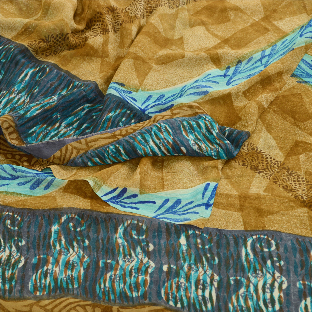 Sanskriti Vintage Sarees Grønt Trykt Ren Georgette Silke Sari 5yd Håndværksmæssigt Bæredygtigt Stoff