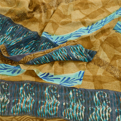 Sanskriti Vintage Sarees Grønt Trykt Ren Georgette Silke Sari 5yd Håndværksmæssigt Bæredygtigt Stoff