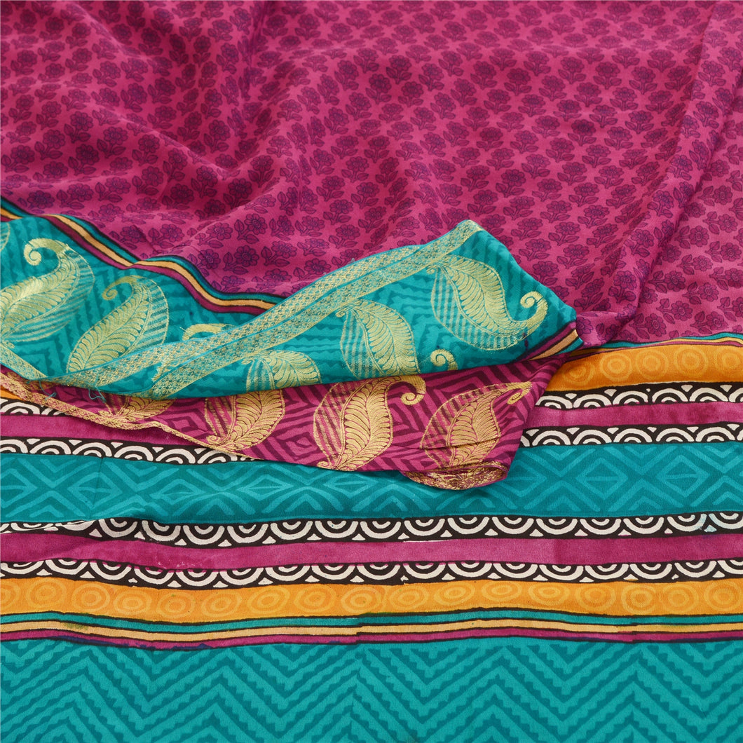 Sanskriti Vintage Sarees Purple Pure Georgette Silk Print Zari Work Sari Fabric