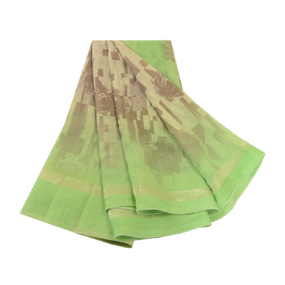 Sanskriti Vintage Sarees Brown Pure Georgette Silk Print Woven Sari Craft Sustainable Fabric