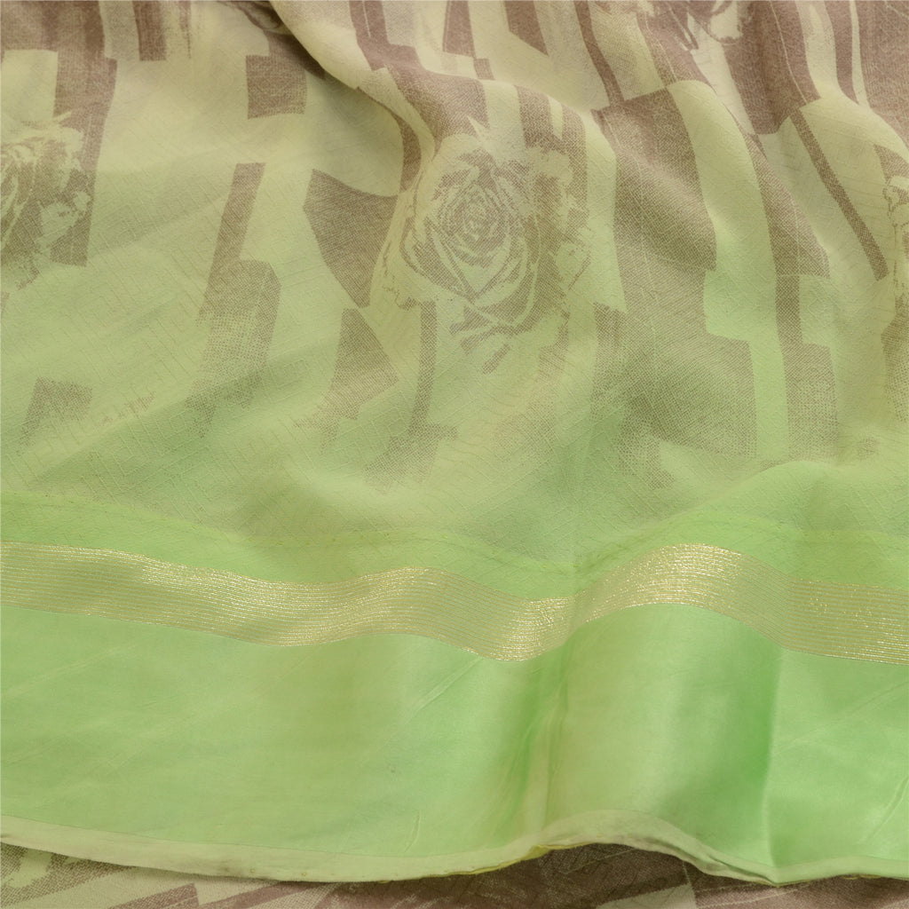 Sanskriti Vintage Sarees Brown Pure Georgette Silk Print Woven Sari Craft Sustainable Fabric