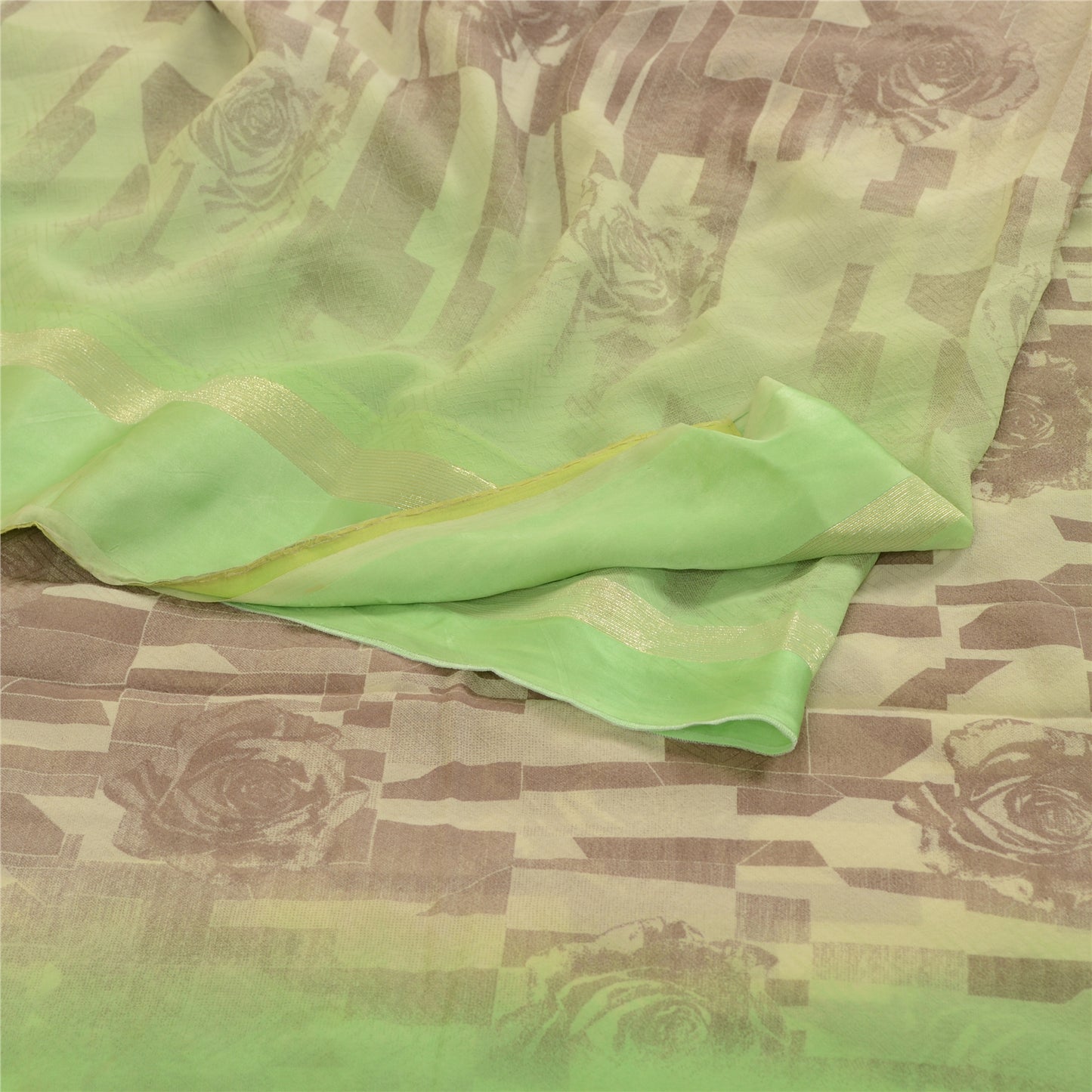 Sanskriti Vintage Sarees Brown Pure Georgette Silk Print Woven Sari Craft Sustainable Fabric