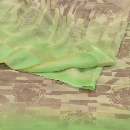 Sanskriti Vintage Sarees Brown Pure Georgette Silk Print Woven Sari Craft Sustainable Fabric