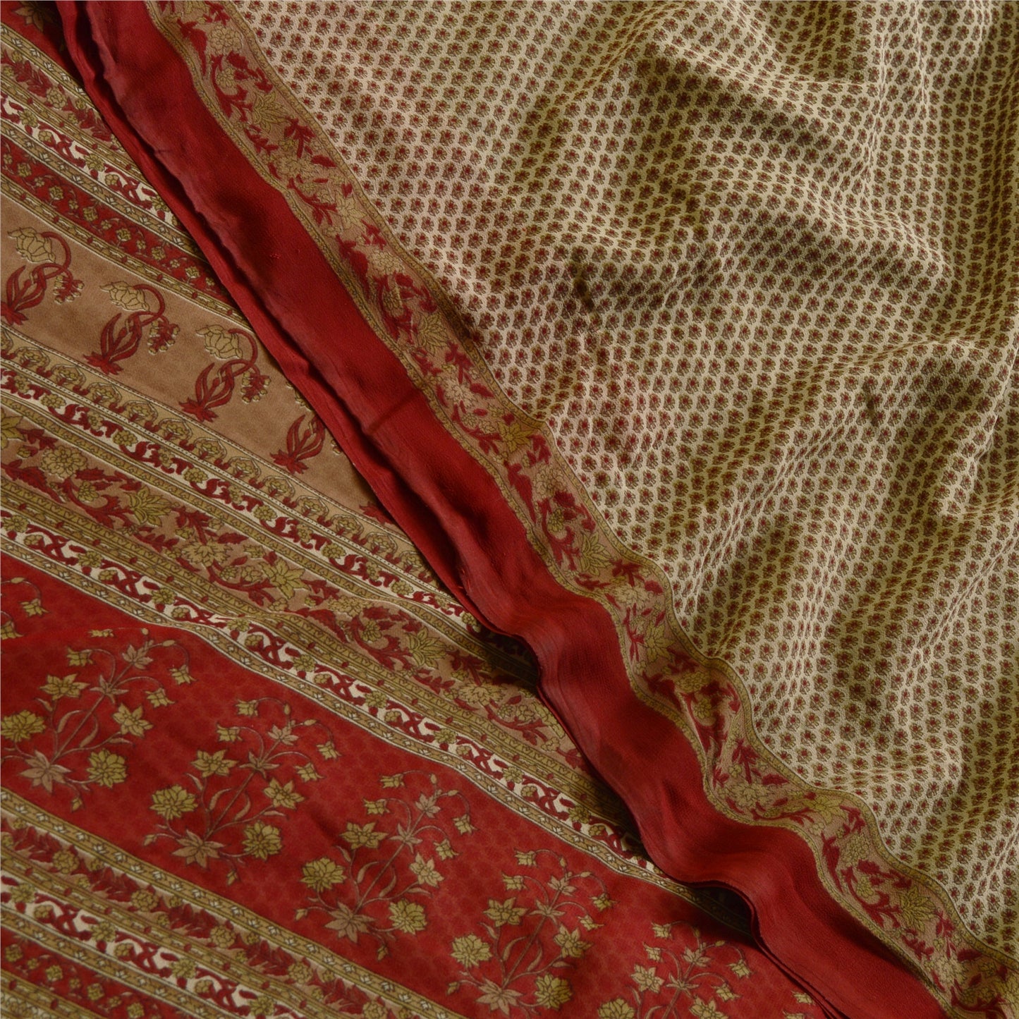 Sanskriti Vintage Sarees Gray Indian Printed Georgette Sari Soft Craft Sustainable Fabric