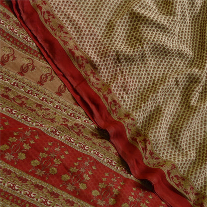 Sanskriti Vintage Sarees Gray Indian Printed Georgette Sari Soft Craft Sustainable Fabric