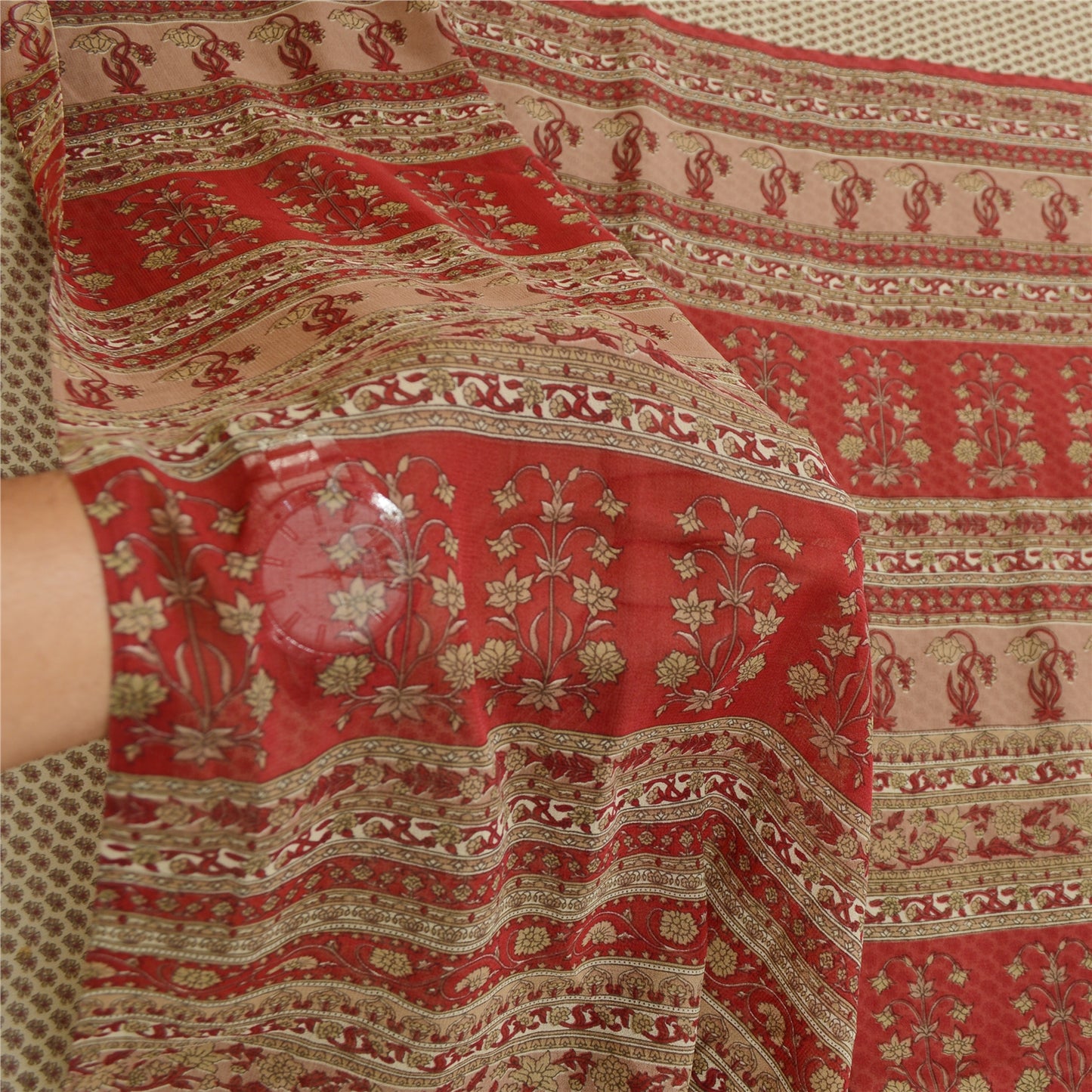 Sanskriti Vintage Sarees Gray Indian Printed Georgette Sari Soft Craft Sustainable Fabric