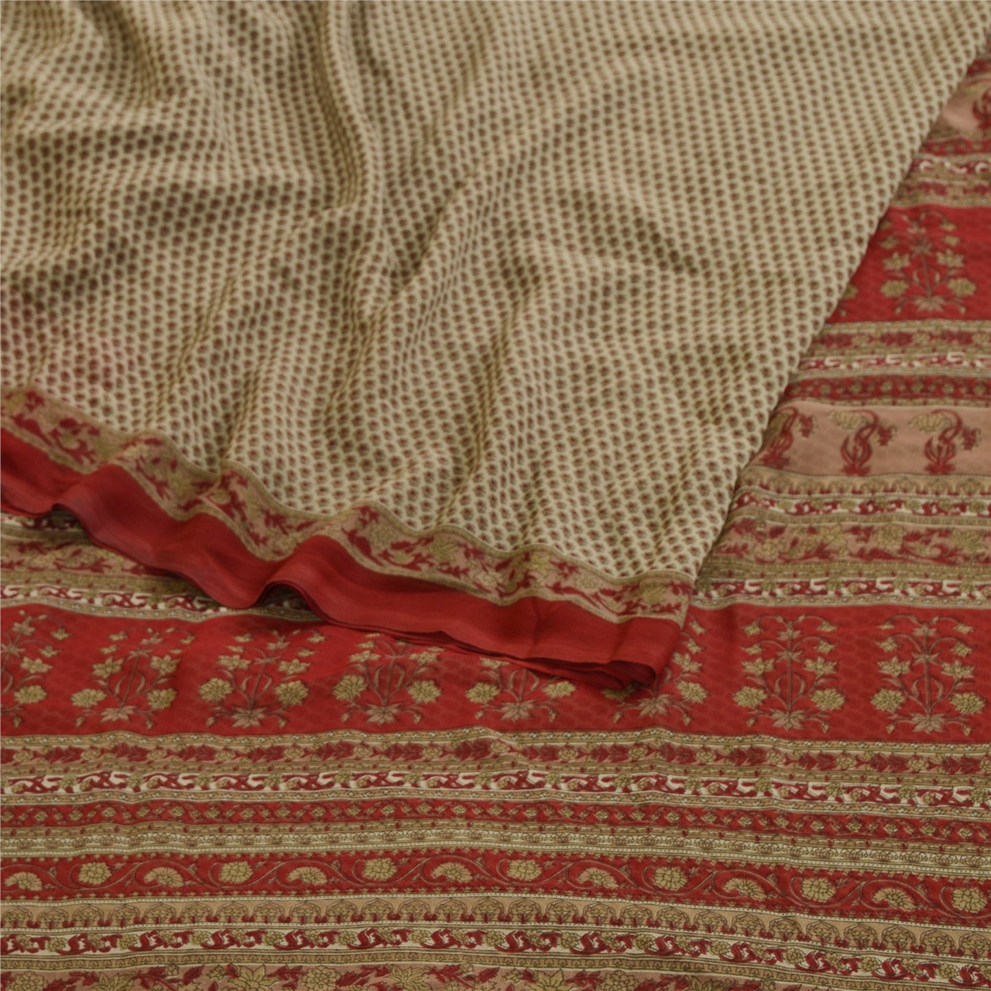 Sanskriti Vintage Sarees Gray Indian Printed Georgette Sari Soft Craft Sustainable Fabric