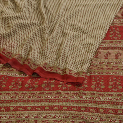 Sanskriti Vintage Sarees Gray Indian Printed Georgette Sari Soft Craft Sustainable Fabric