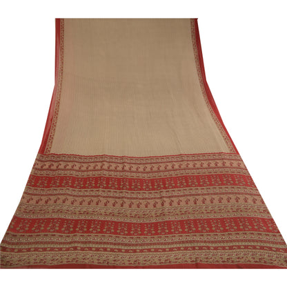 Sanskriti Vintage Sarees Gray Indian Printed Georgette Sari Soft Craft Sustainable Fabric