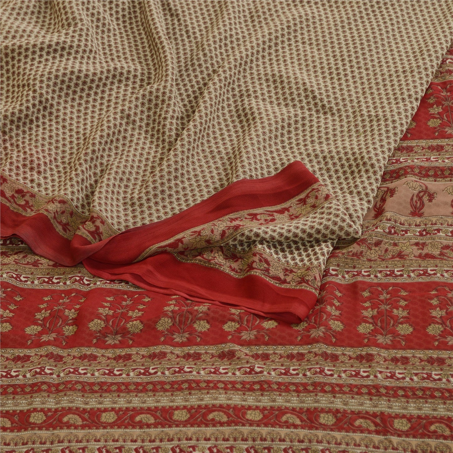 Sanskriti Vintage Sarees Gray Indian Printed Georgette Sari Soft Craft Sustainable Fabric