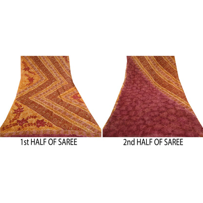 Sanskriti Vintage Sarees Purple Blend Georgette Printed Sari 5yd Craft Sustainable Fabric