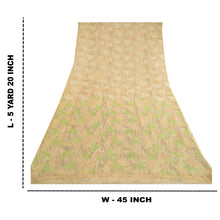 Load image into Gallery viewer, Sanskriti Vintage Sarees Cream Pure Chiffon Silk Printed Zari Border Sari Fabric
