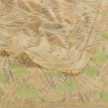 Load image into Gallery viewer, Sanskriti Vintage Sarees Cream Pure Chiffon Silk Printed Zari Border Sari Fabric
