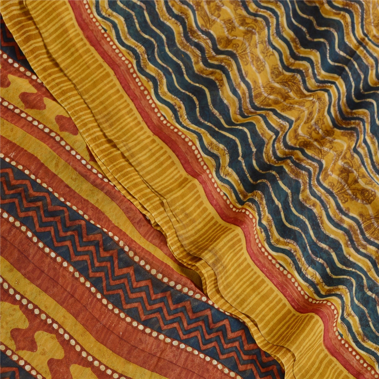 Сари Sanskriti Vintage, зеленое сари из чистого шелка-жоржета с принтом, 5 ярдов, ткань для рукоделия из экологически чистой ткани