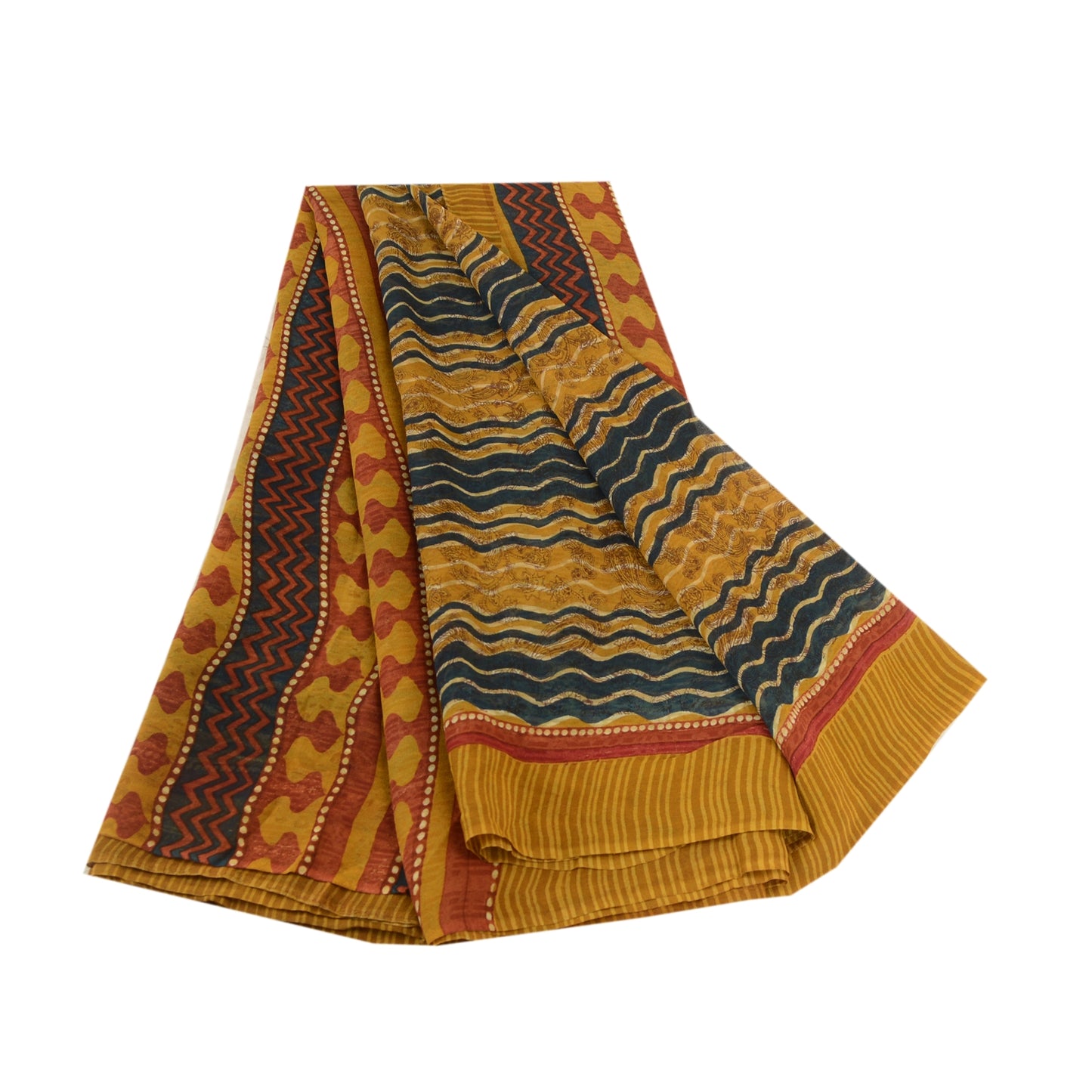 Сари Sanskriti Vintage, зеленое сари из чистого шелка-жоржета с принтом, 5 ярдов, ткань для рукоделия из экологически чистой ткани