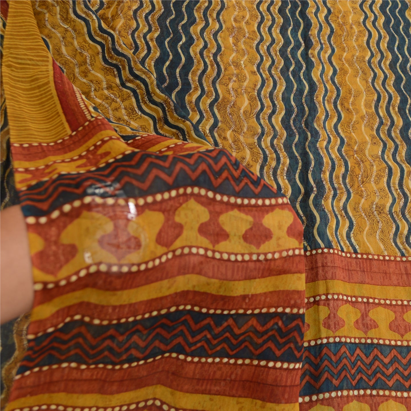 Сари Sanskriti Vintage, зеленое сари из чистого шелка-жоржета с принтом, 5 ярдов, ткань для рукоделия из экологически чистой ткани