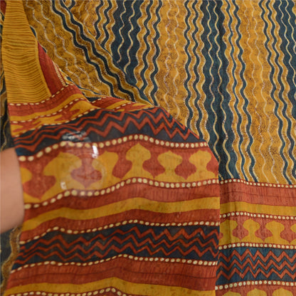 Сари Sanskriti Vintage, зеленое сари из чистого шелка-жоржета с принтом, 5 ярдов, ткань для рукоделия из экологически чистой ткани