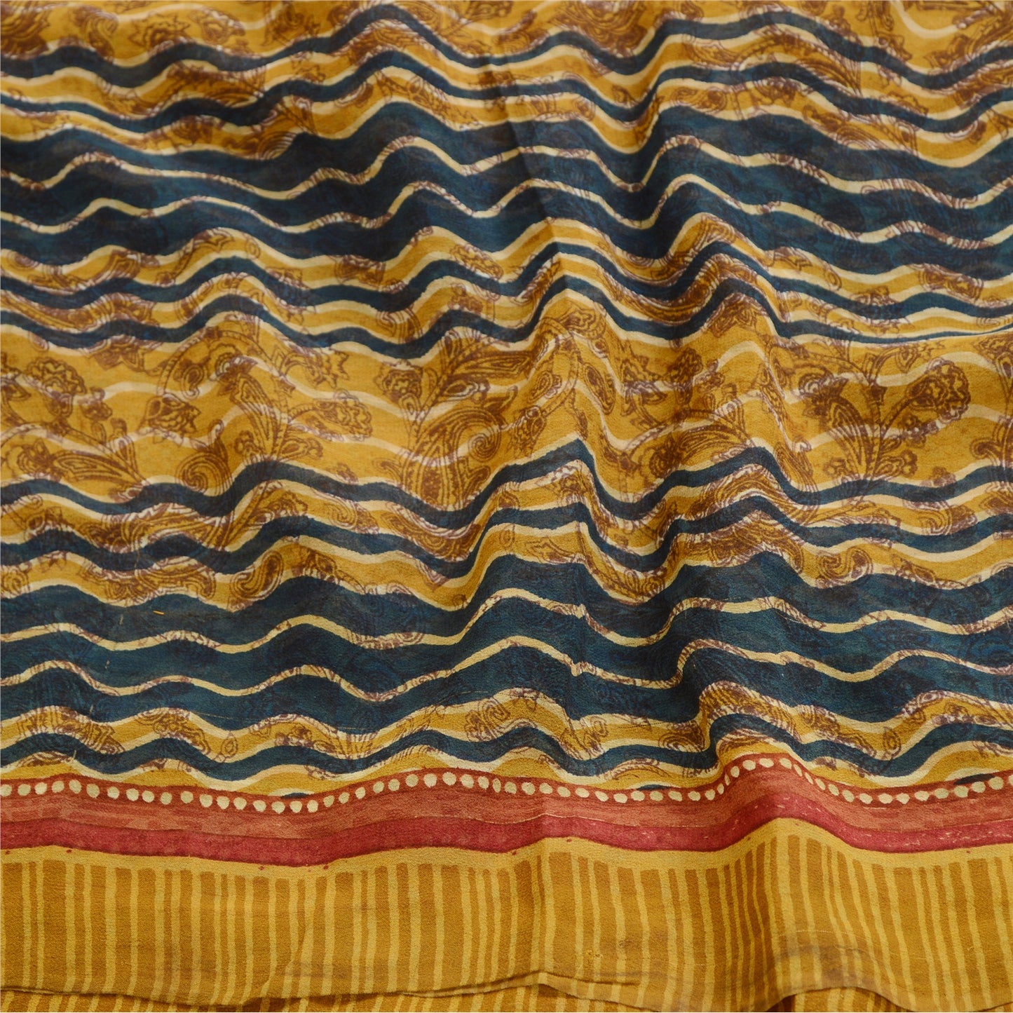 Сари Sanskriti Vintage, зеленое сари из чистого шелка-жоржета с принтом, 5 ярдов, ткань для рукоделия из экологически чистой ткани