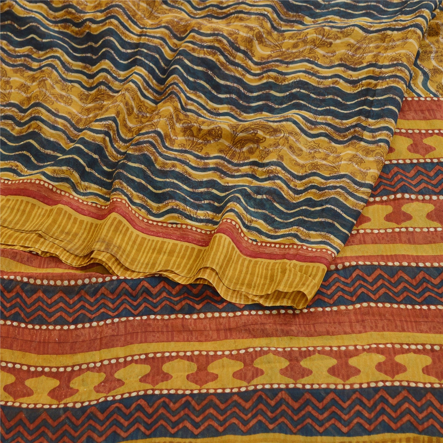 Сари Sanskriti Vintage, зеленое сари из чистого шелка-жоржета с принтом, 5 ярдов, ткань для рукоделия из экологически чистой ткани