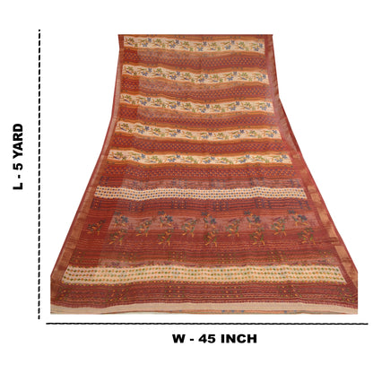 Sanskriti Vintage Dark Red Sarees Poly Georgette Silk Printed Sari Craft Sustainable Fabric