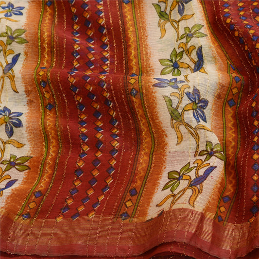 Sanskriti Vintage Dark Red Sarees Poly Georgette Silk Printed Sari Craft Sustainable Fabric