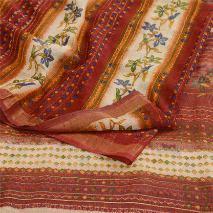 Sanskriti Vintage Dark Red Sarees Poly Georgette Silk Printed Sari Craft Sustainable Fabric