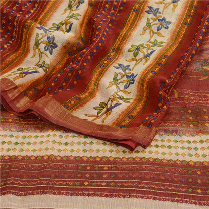 Sanskriti Vintage Dark Red Sarees Poly Georgette Silk Printed Sari Craft Sustainable Fabric