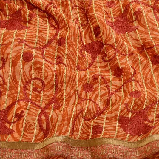 Sanskriti Vintage Orange Sarees Blend Georgette Printed Sari Floral Craft Sustainable Fabric