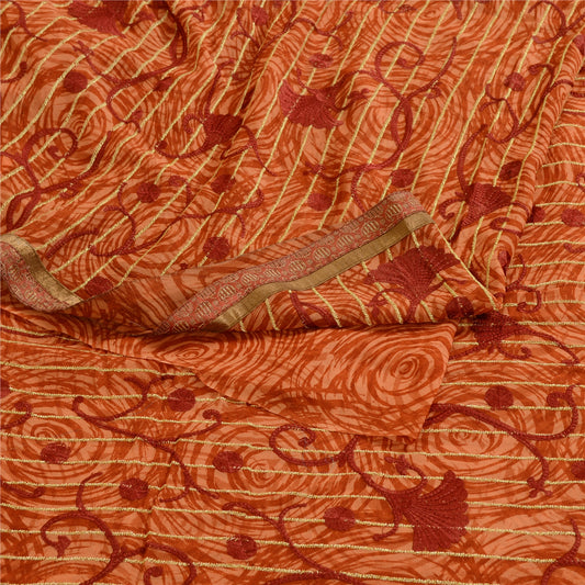 Sanskriti Vintage Orange Sarees Blend Georgette Printed Sari Floral Craft Sustainable Fabric