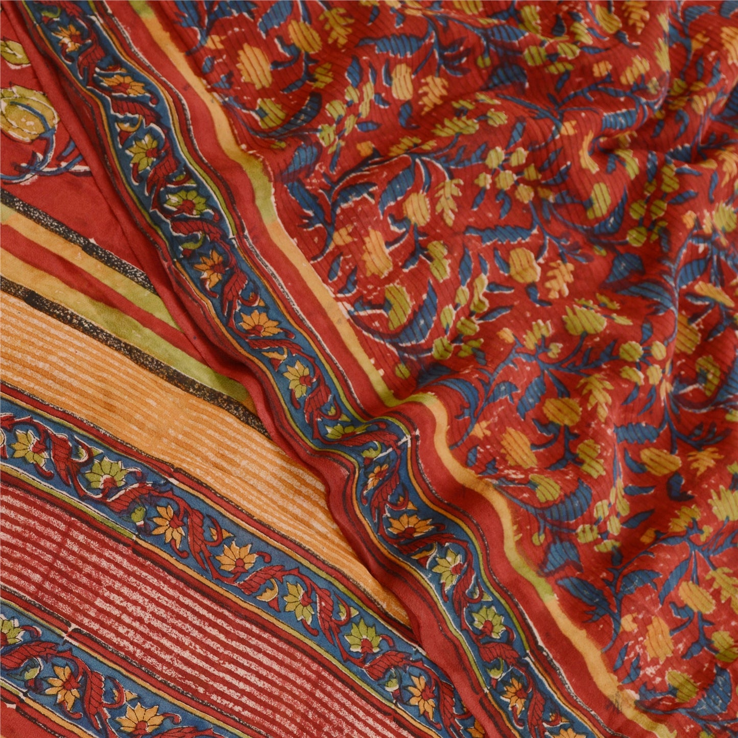 Sanskriti Vintage Dark Red Sarees Pure Georgette Silk Printed Sari Craft Sustainable Fabric