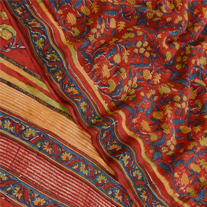Sanskriti Vintage Dark Red Sarees Pure Georgette Silk Printed Sari Craft Sustainable Fabric