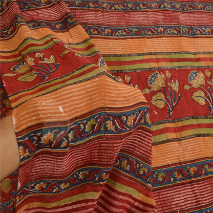Sanskriti Vintage Dark Red Sarees Pure Georgette Silk Printed Sari Craft Sustainable Fabric