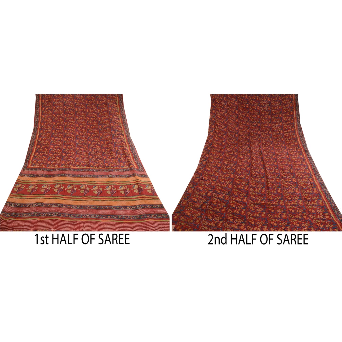 Sanskriti Vintage Dark Red Sarees Pure Georgette Silk Printed Sari Craft Sustainable Fabric