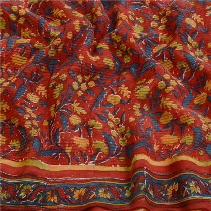 Sanskriti Vintage Dark Red Sarees Pure Georgette Silk Printed Sari Craft Sustainable Fabric