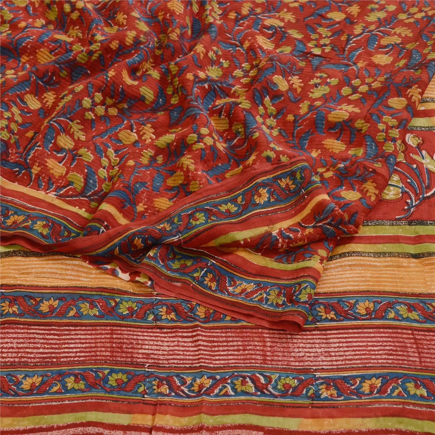 Sanskriti Vintage Dark Red Sarees Pure Georgette Silk Printed Sari Craft Sustainable Fabric