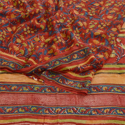 Sanskriti Vintage Dark Red Sarees Pure Georgette Silk Printed Sari Craft Sustainable Fabric