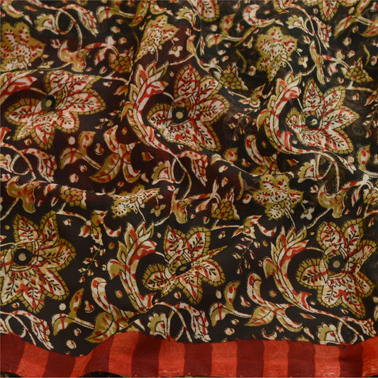 Sanskriti Vintage Sarees Black Printed Georgette Sari 5yd Floral Craft Sustainable Fabric