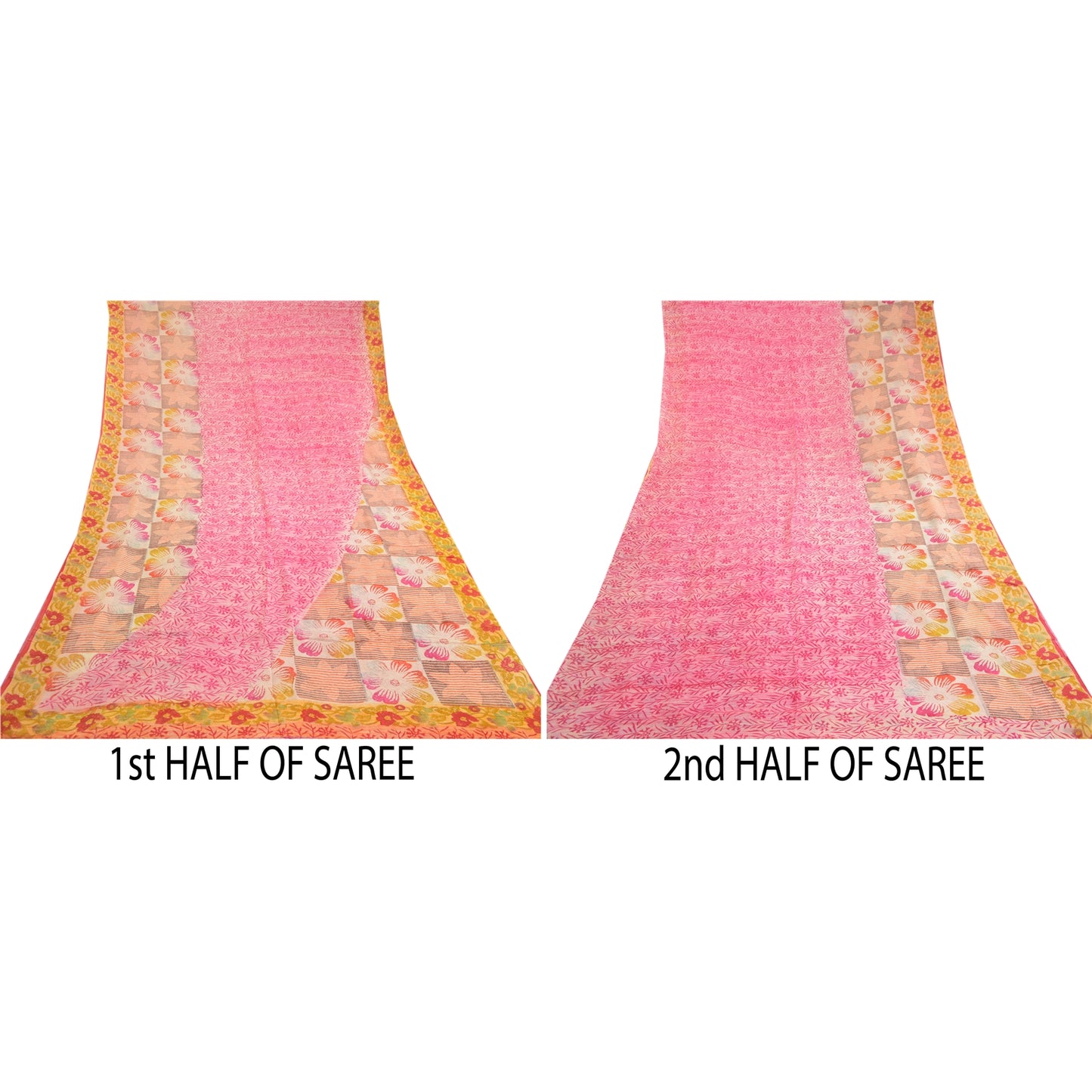 Санскрити Винтаж Сари Розовый Индийский Смесь Жоржет Печатный Сари Ремесло Экологичная Ткань