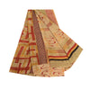 Sanskriti Vintage Sarees Cream Pure Georgette Silk Printed Sari 5yd Craft Sustainable Fabric